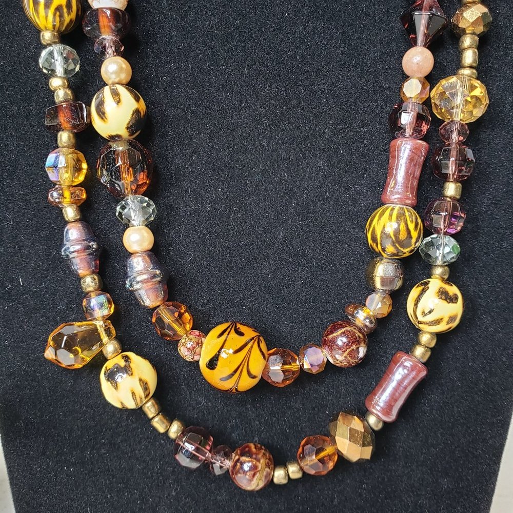 Glass bead brown and yellow multi-tone necklace